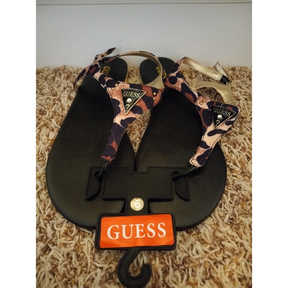 Guess Factory Carmela Leopard T-Strap Sandals - Picture 1 of 3